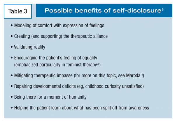Table 3 - Possible benefits of self-disclosure