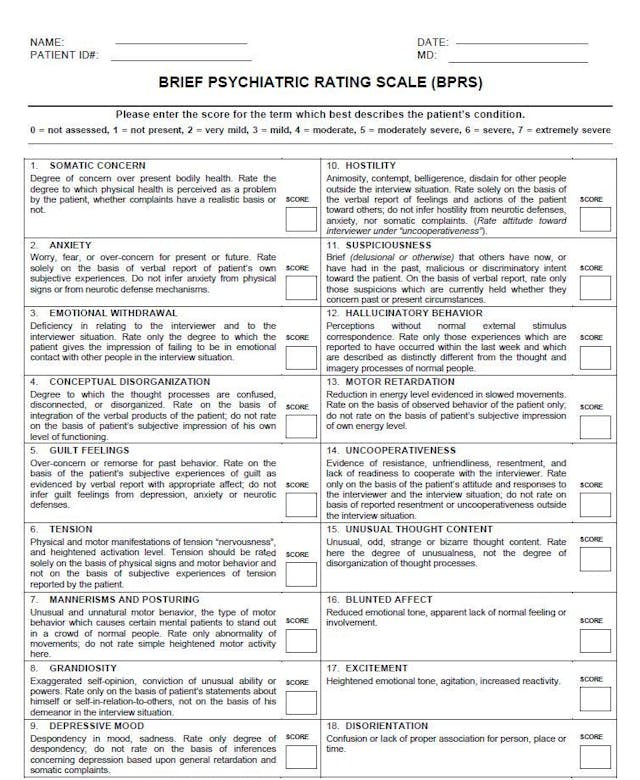  BPRS Brief Psychiatric Rating Scale