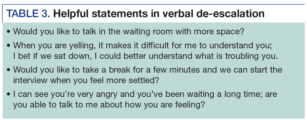 Helpful statements in verbal de-escalation