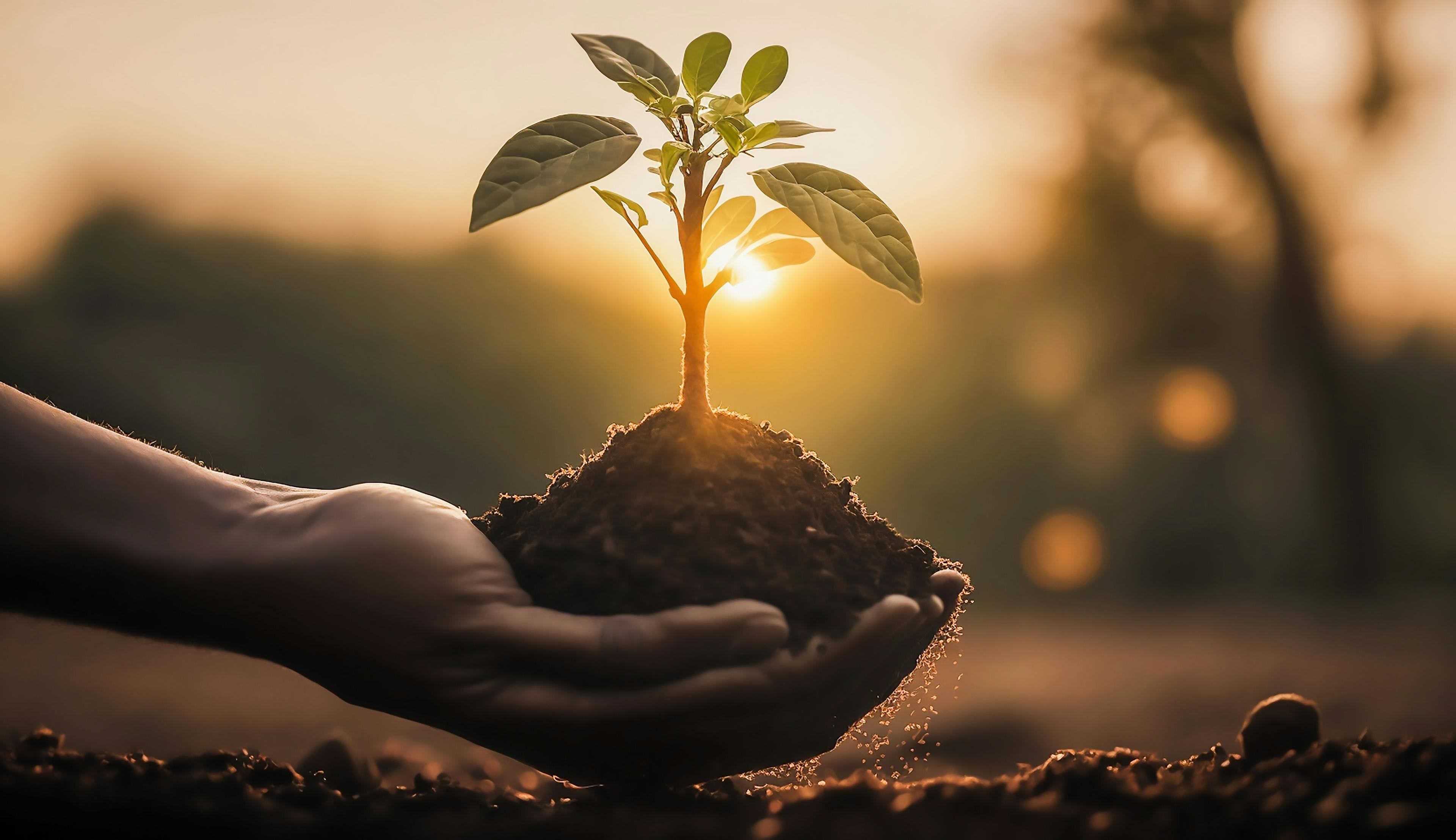 close up hand holding seed plant planting growing plants in nature, Generative ai/khwanchai/Adobestock 