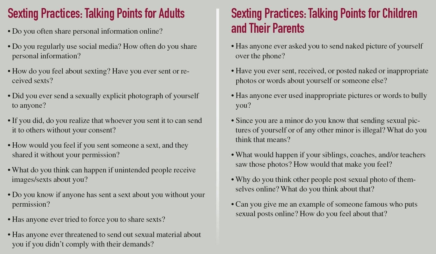 Sexting Practices: Talking Points