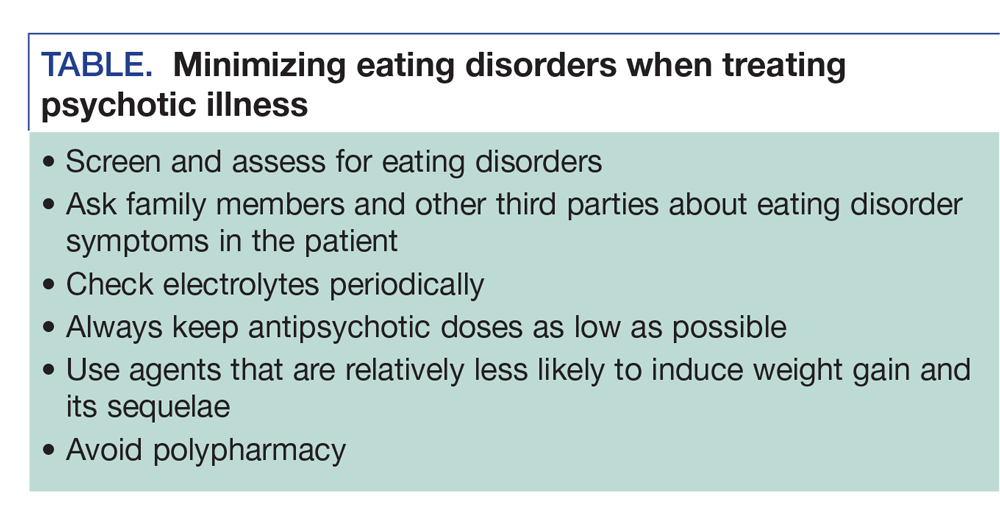 Minimizing eating disorders when treating psychotic illness