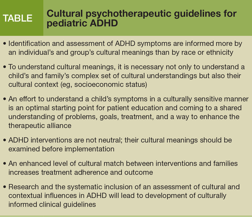 Cultural psychotherapeutic guidelines for pediatric ADHD