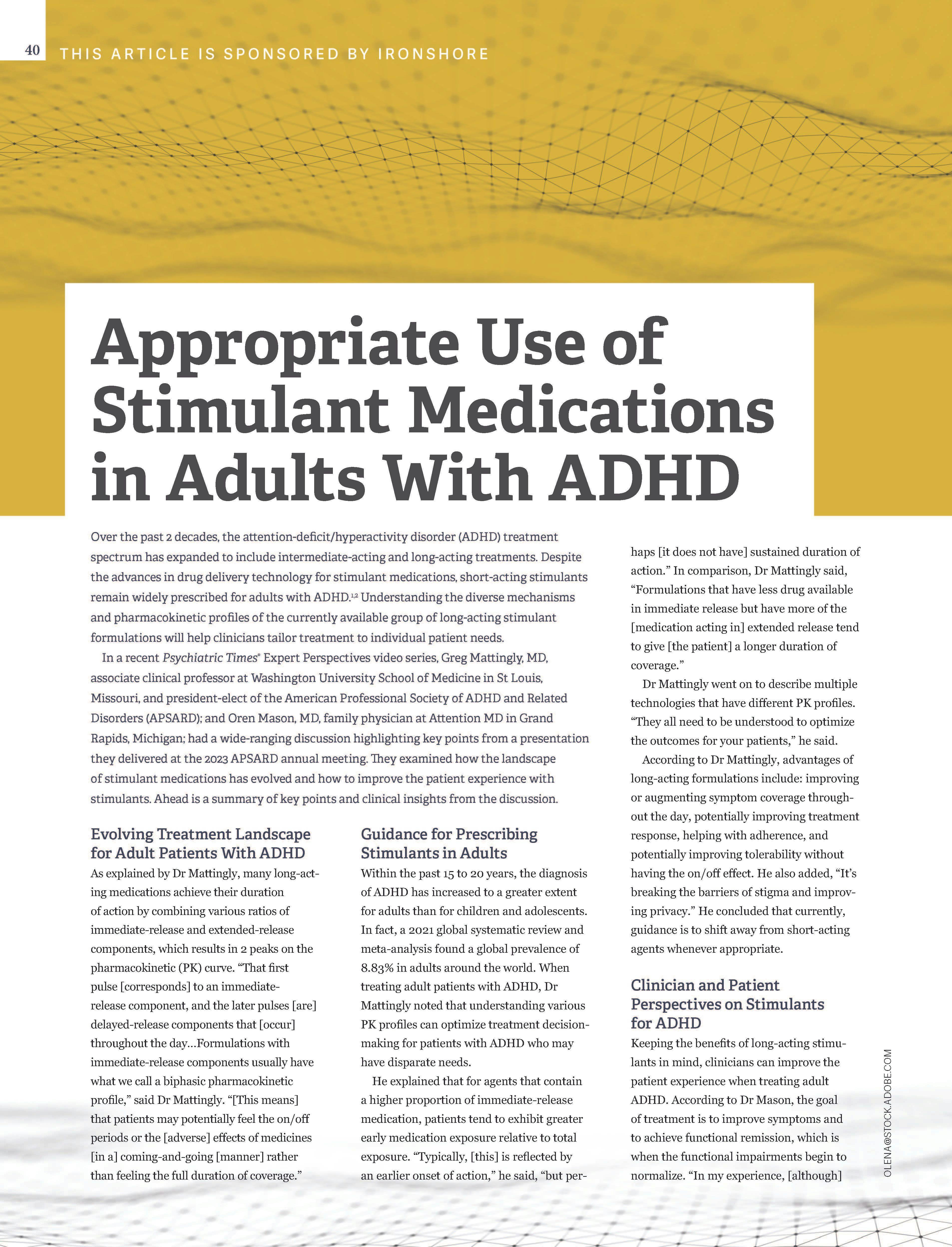 Appropriate Use of Stimulant Medications in Adults With ADHD