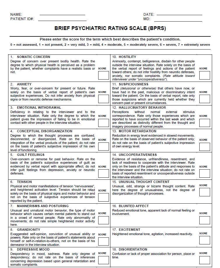  BPRS Brief Psychiatric Rating Scale