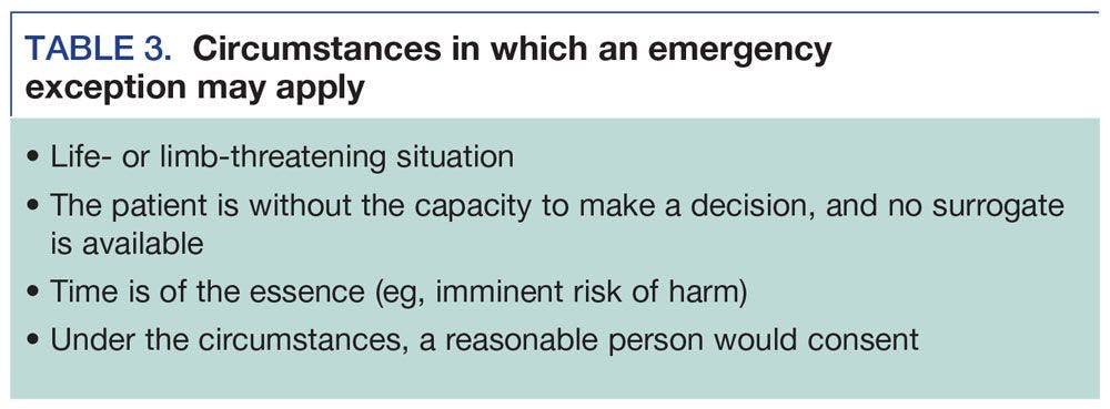 Circumstances in which an emergency exception may apply