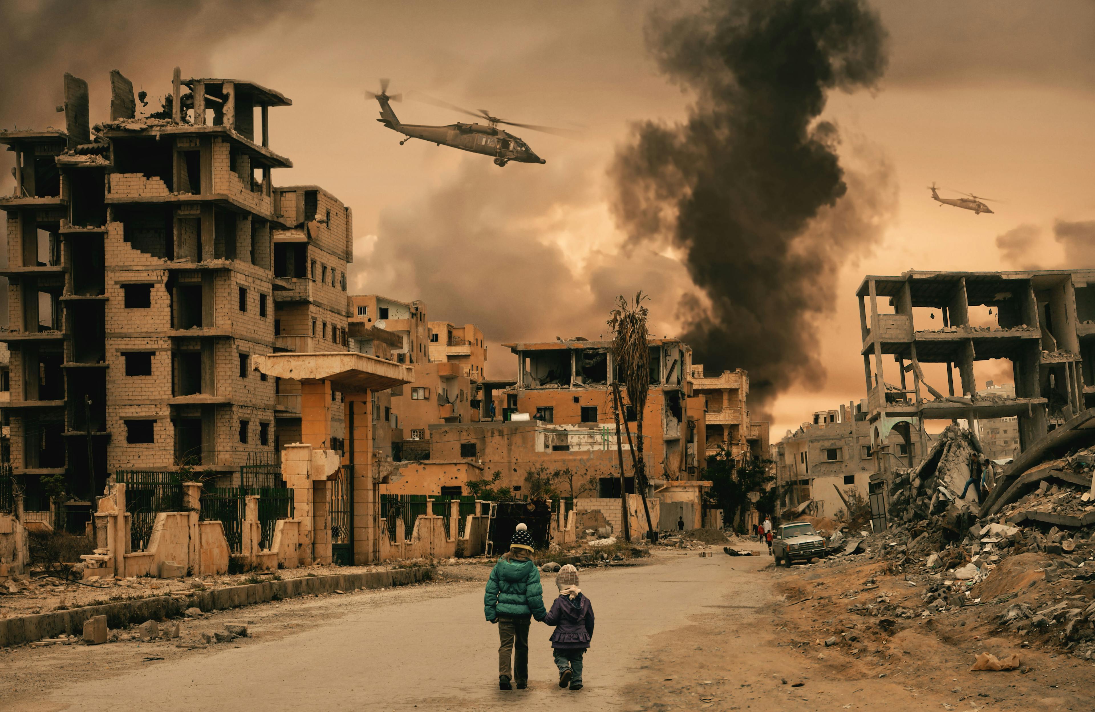 destroyed city, war