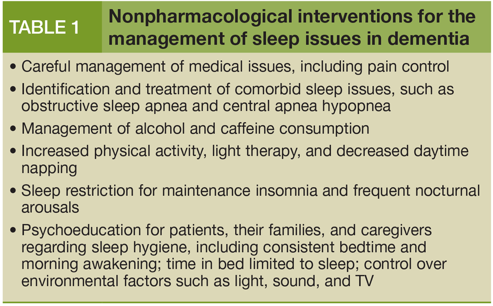 Nonpharmacological interventions for the management of sleep issues in dementia